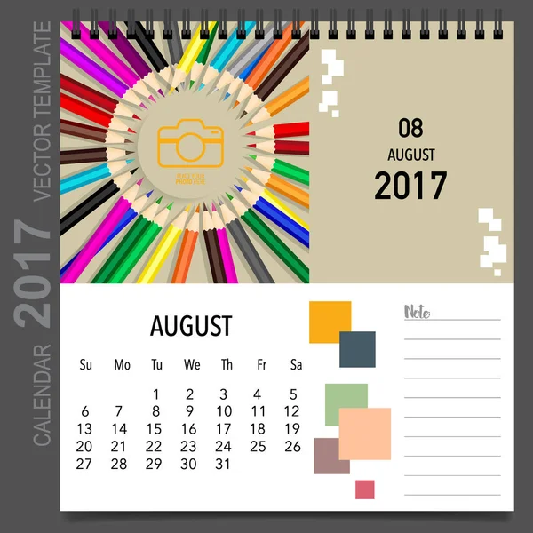 Conception vectorielle du planificateur de calendrier 2017, modèle de calendrier mensuel f — Image vectorielle