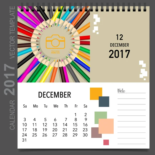 2017 Projeto vetorial planejador de calendário, modelo de calendário mensal f — Vetor de Stock