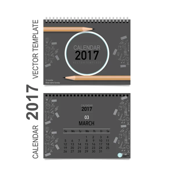 2017 Planificador de calendario de diseño de vectores, plantilla de calendario mensual f — Vector de stock