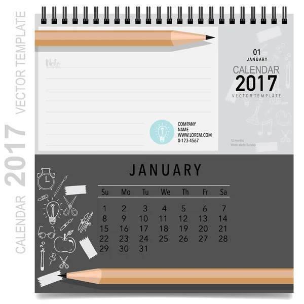 2017 Kalenderplanleggingsvektordesign, månedlig kalendermal f – stockvektor
