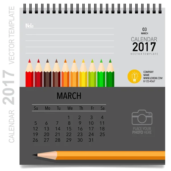 2017 Planificador de calendario de diseño de vectores, plantilla de calendario mensual f — Archivo Imágenes Vectoriales