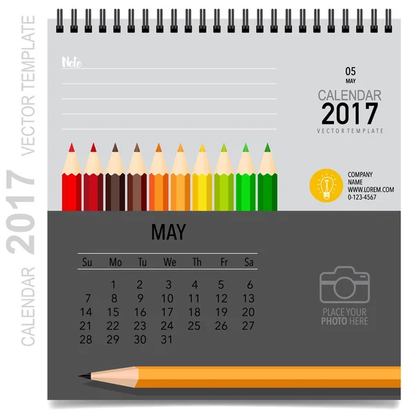 2017 Planificador de calendario de diseño de vectores, plantilla de calendario mensual f — Archivo Imágenes Vectoriales