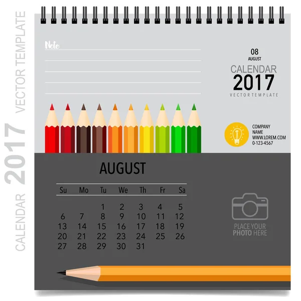 Conception vectorielle du planificateur de calendrier 2017, modèle de calendrier mensuel f — Image vectorielle