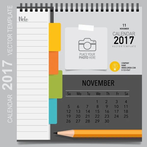 2017 Planificador de calendario de diseño de vectores, plantilla de calendario mensual f — Vector de stock