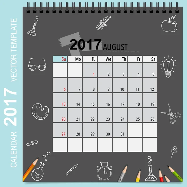2017 Projeto vetorial planejador de calendário, modelo de calendário mensal f —  Vetores de Stock