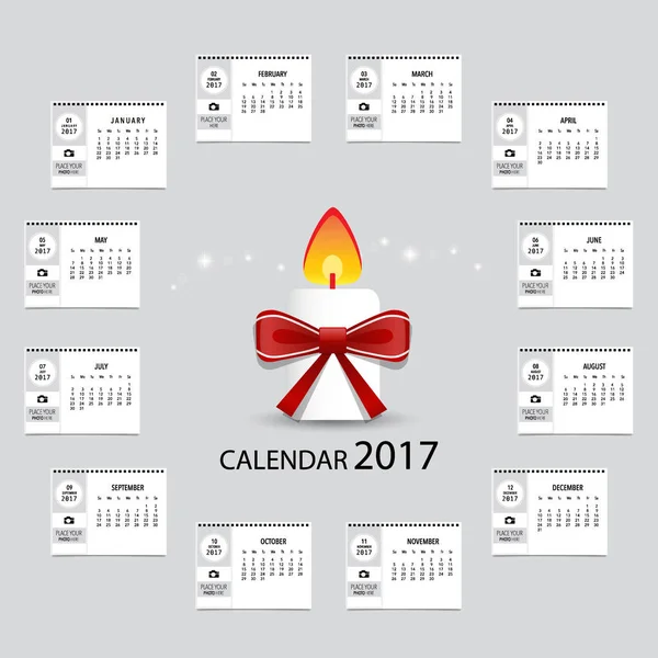 2017 Planificador de calendario, plantilla de diseño de vectores. Conjunto de 12 meses . — Archivo Imágenes Vectoriales