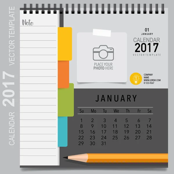 2017 Kalenderplaner Vektordesign, monatliche Kalendervorlage f — Stockvektor