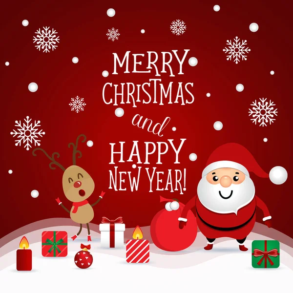 Christmas Greeting Card with Christmas Santa Claus ,Snowman and — Stock Vector