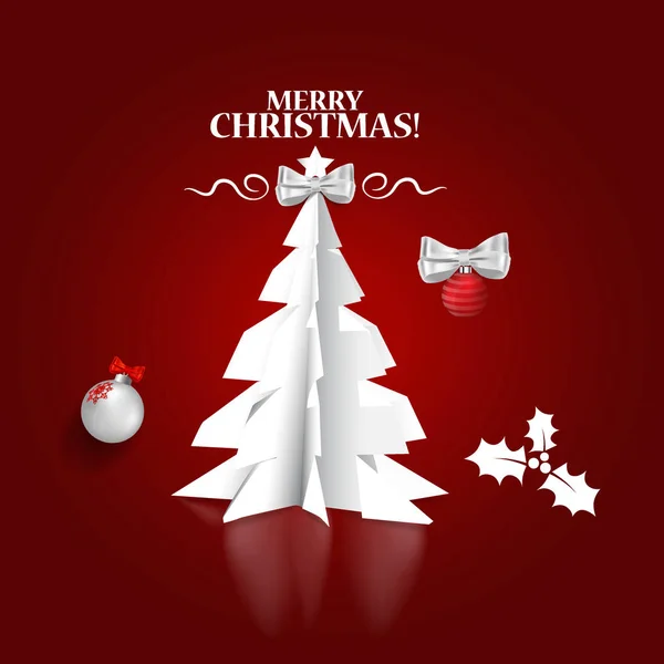 Feliz Natal cartão de saudação com origami árvore de Natal, vecto —  Vetores de Stock