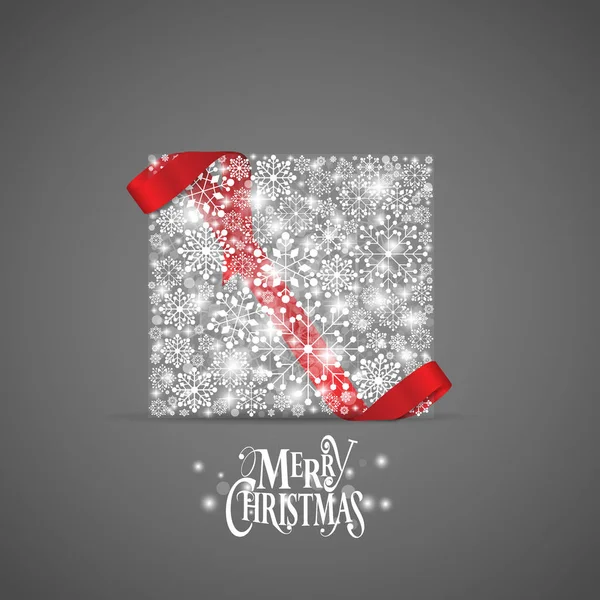 Fondo de Navidad con caja de regalo y copos de nieve, vector illust — Vector de stock