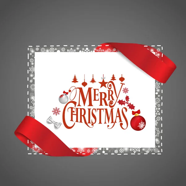 Tarjeta de felicitación de Feliz Navidad con decoración navideña y nieve — Vector de stock