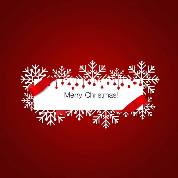 Tarjeta de felicitación de Feliz Navidad con decoración navideña y nieve — Vector de stock