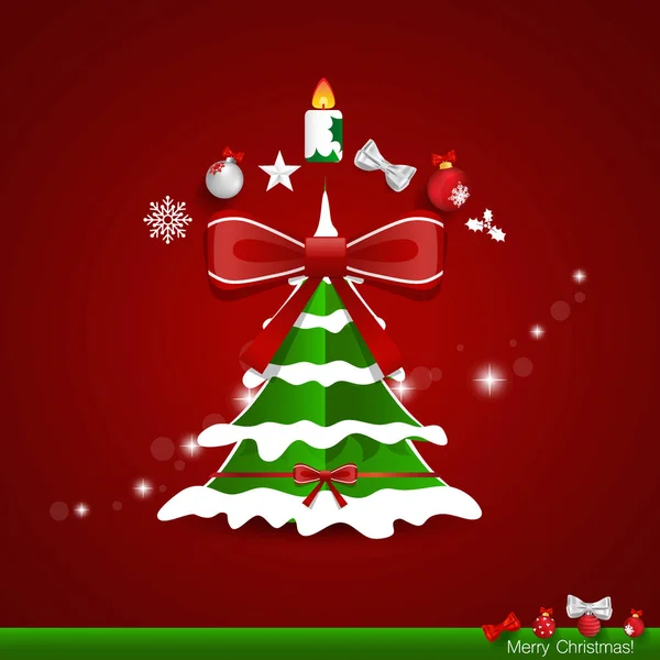 Merry christmas wenskaart met kerstboom, vector illust — Stockvector