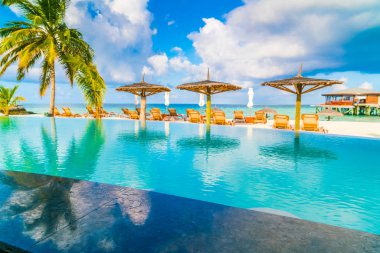 Tropikal Maldivler adasında havuz bar .