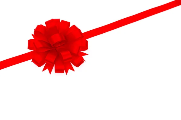 Glänzend rote Schleife auf weißem Hintergrund mit Kopierraum. — Stockfoto