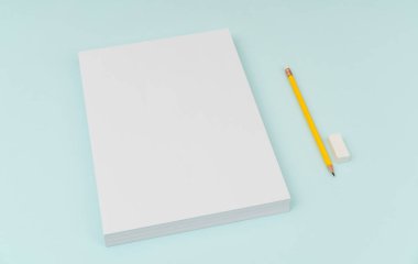 Boş afiş poster, broşür mockup, A4, bize-mektup, kalem ile  