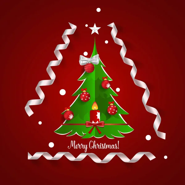 Cartão de Natal com árvore de Natal e decoração de Natal — Vetor de Stock