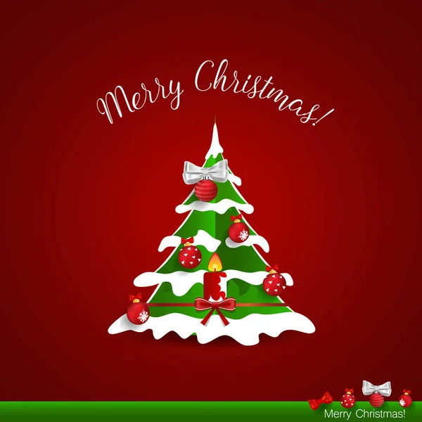 Weihnachtsgrußkarte mit Christbaum und Weihnachtsdekoration — Stockvektor