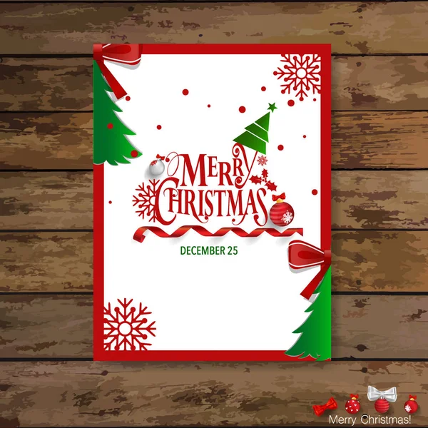 Tarjeta de felicitación de Navidad con árbol de Navidad y decoraciones. Ve. — Vector de stock