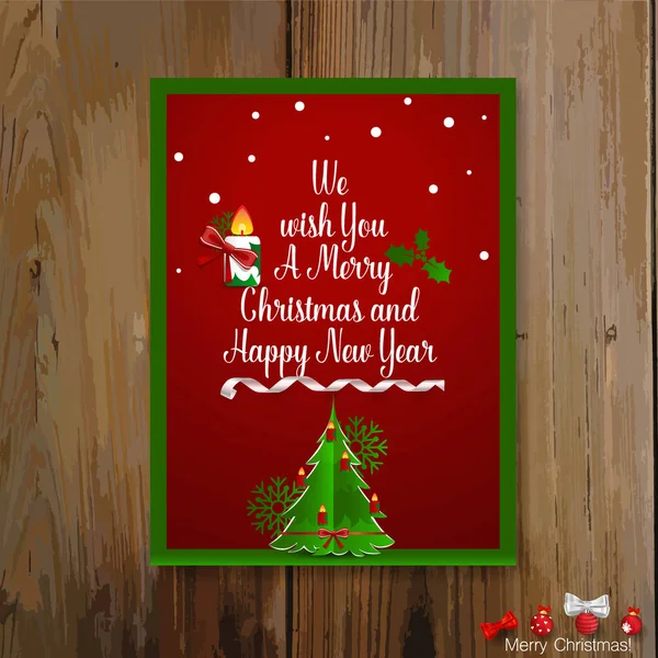 クリスマス グリーティング カード クリスマス ツリーや装飾品。Ve — ストックベクタ