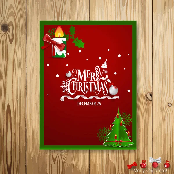 Christmas Greeting Card with Christmas tree and decorations . Ve — Stock Vector