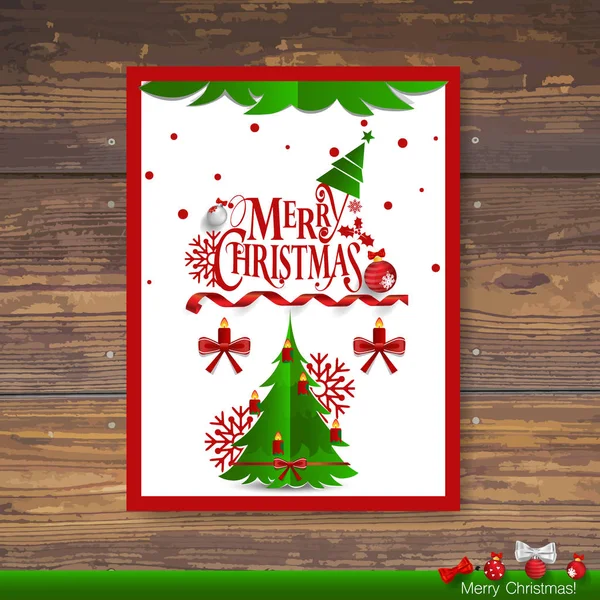 Χριστούγεννα ευχετήρια κάρτα με το χριστουγεννιάτικο δέντρο και διακοσμήσεις. Ve — Διανυσματικό Αρχείο