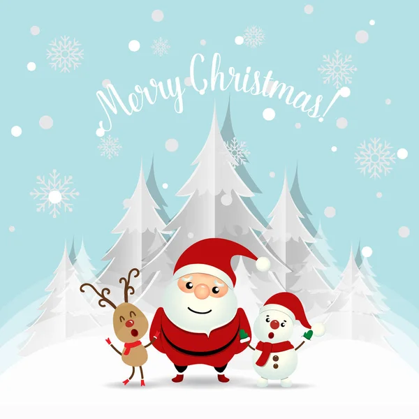 Noel tebrik kartı Noel Noel Baba, kardan adam ile ve — Stok Vektör