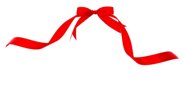 Shiny red ribbon on white background with copy space. — Stock Photo, Image