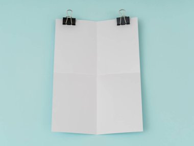 Boş afiş poster, broşür mockup, A4, bize-mektubunda, mavi backg