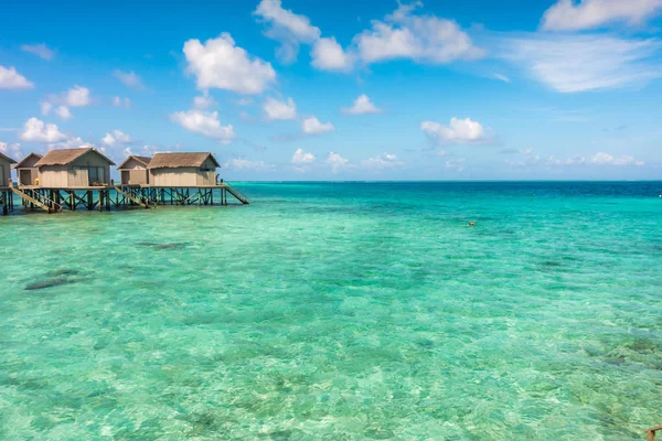 美丽的热带马尔代夫度假酒店海滩与蓝色扫管笏 — 图库照片