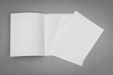 Bifold beyaz şablon kağıt gri arka plan üzerinde .
