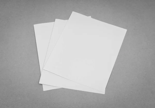 Papel modelo branco bifold no fundo cinza  . — Fotografia de Stock