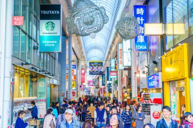 Osaka, Japonya - 30 Kasım 2015: Dotonbori eğlence distri