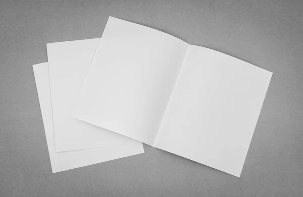 Bifold fehér sablon papír szürke háttér . — Stock Fotó