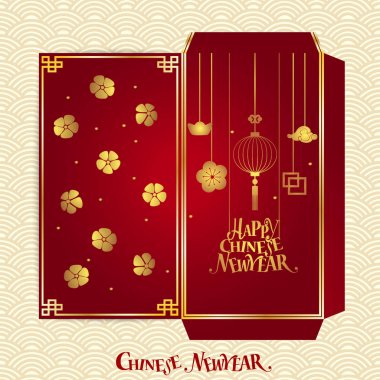 Çin yeni yılı para kırmızı paket (Ang Pau) tasarım. Vektör Illus