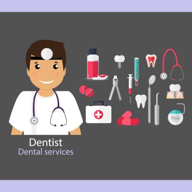 Tıbbi diş arka plan. Dişçi diş, uyuşturucu, dişçiye ile