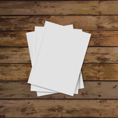 Katalog, dergi boş, sahte ahşap arka plan üzerinde kitap. Vektör