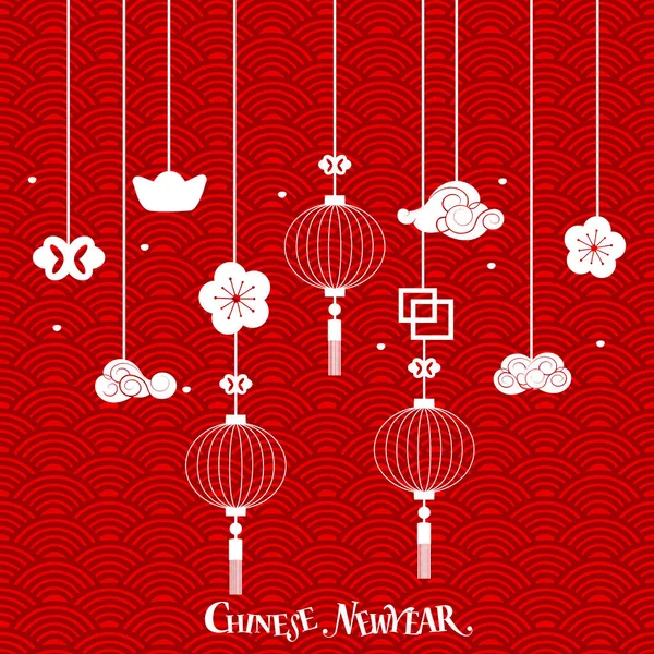 Latar belakang tahun baru Cina dengan ele dekoratif Tahun Baru Cina - Stok Vektor