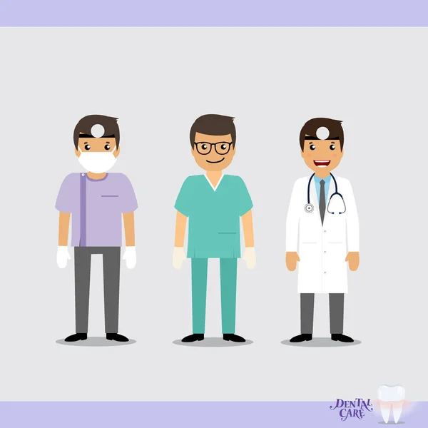 Set of Cartoon Medical Team (dentist, doctors and medical staff — Stock Vector