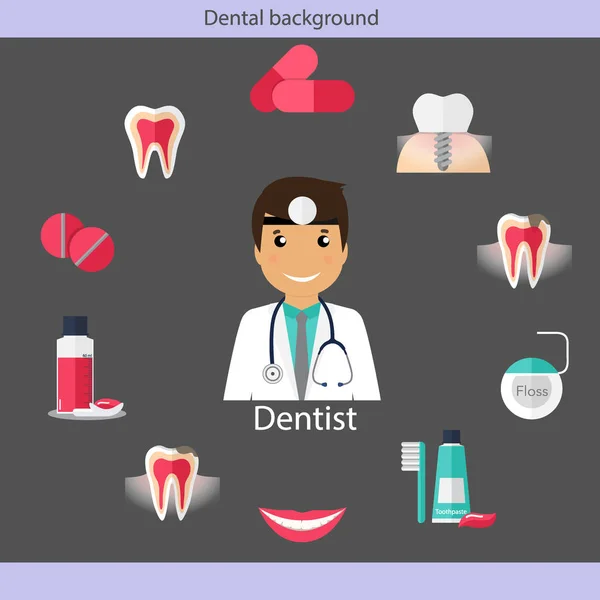 Medical dental background. Dentist with teeth, drugs, dentist to