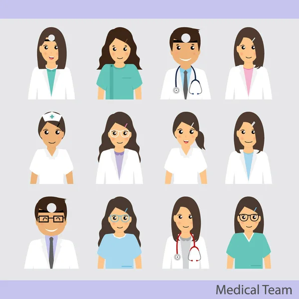 Zestaw zespołu medycznego kreskówki (dentysta, lekarze i personel medyczny — Wektor stockowy