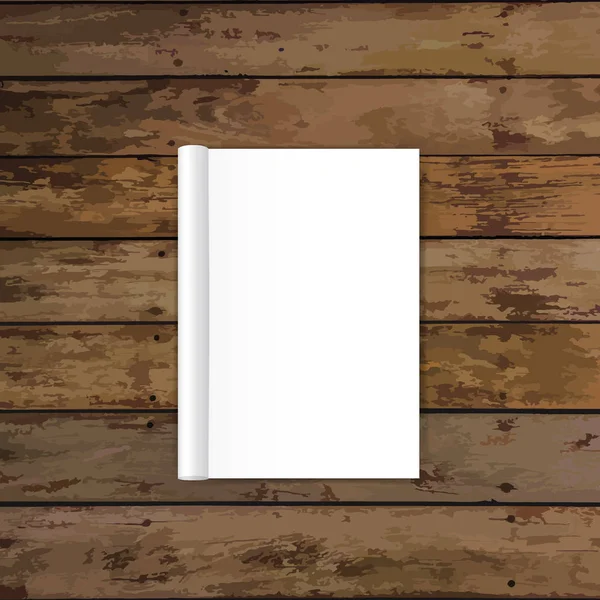 Κενό κατάλογο, περιοδικά, βιβλίο πλαστή σε ξύλο φόντο. Διάνυσμα — Διανυσματικό Αρχείο