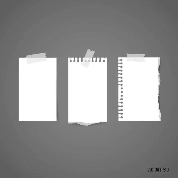 Witte gescheurde Opmerking papers. Vectorillustratie — Stockvector