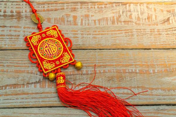 Chinese New Year decoration on wood wall .,Chinese characters te — Stock Photo, Image