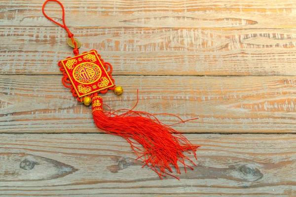 Chinese New Year decoration on wood wall .,Chinese characters te — Stock Photo, Image