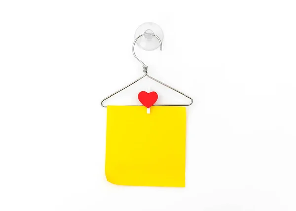 Red paper heart hanging on white background . — Stock Photo, Image