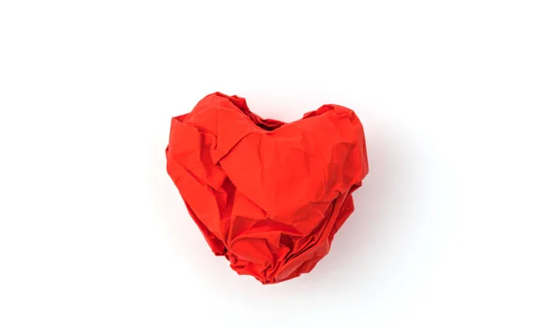 Paper crumpled heart on white background . — Stock Photo, Image