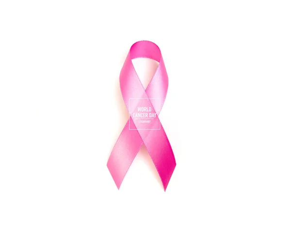 World cancer day : Breast Cancer Awareness Ribbon on white Backg — Stock Photo, Image