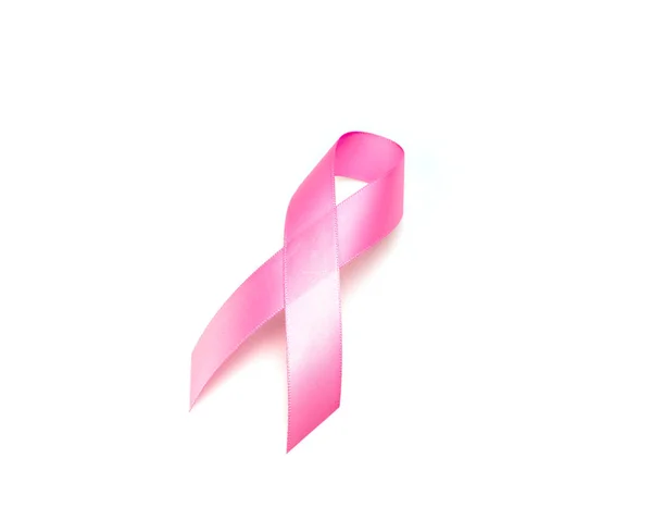 Weltkrebstag: Brustkrebs-Bewusstseinsband auf weißem Rücken — Stockfoto