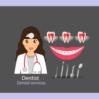 Tıbbi diş arka plan tasarımı. Diş hekimi diş ile. Vektör hastası